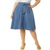 Agnes Orinda Women's Plus Size Denim Tie High Waist Front Button Down A-Line Midi Jeans Skirts - 4 of 4