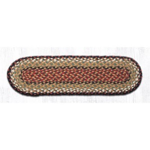 Earth Rugs Burgundy Mustard Oval Stair Tread 27"x8.25" – Braided Jute Rustic Cabin Stair Runner - 1 of 3
