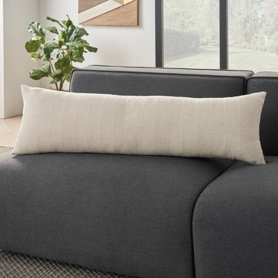 Off-White Cotton Rectangular Lumbar Throw Pillow with Zipper
