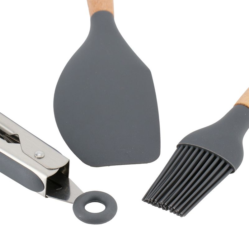 Gibson Home Holton 7 Piece Silicone Beech Wood Kitchen Tool Set in Grey, 4 of 6