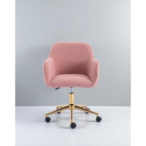 Mshliw Modern Adjustable Teddy Fabric Office Chair with Gold Metal Base, 360° Swivel Wheels & Ergonomic Height Design, Dining Chair - 1 of 4