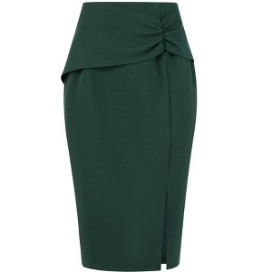 Hobemty Women's Office Ruched Slit High Waist Knee Length Pencil Skirts - 1 of 4