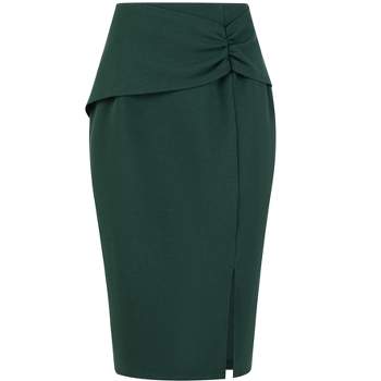Hobemty Women's Office Ruched Slit High Waist Knee Length Pencil Skirts