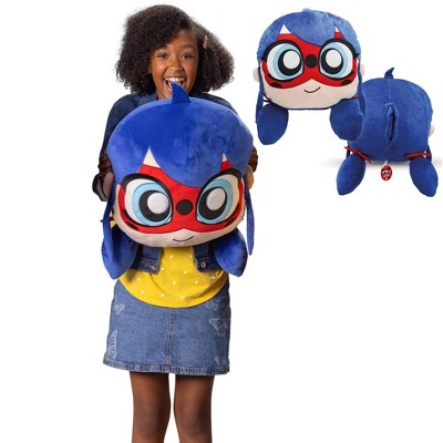 Miraculous Ladybug Ladybug Plush Pillow with Large Zipper Secret Pocket - 16.5-inch Extra Soft, Cuddly, Fluffy Decorative Cushion