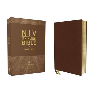 Niv, Thinline Bible, Giant Print, Genuine Leather, Buffalo, Brown, Red Letter Edition, Comfort Print - Large Print by  Zondervan (Leather Bound)