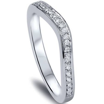 Pompeii3 1/10ct Curved Diamond Wedding Band 14K White Gold