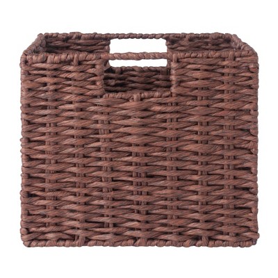 Walnut Wood Storage Bench with Woven Baskets