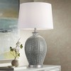360 Lighting Dylan 28 1/4" Tall Modern End Table Lamp Textured Silver Glaze Finish Ceramic Single White Shade Living Room Bedroom Bedside Nightstand - 2 of 4