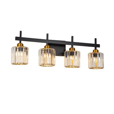 LLHZSY 3/4/5 Light Modern Dimmable Crystal Bathroom Vanity Lights Fixtures Over Mirror-Black and Gold
