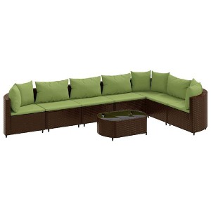 vidaXL Patio Sofa Set with Cushions Lounge Setting Outdoor Furniture Poly Rattan - Brown and Green 7-Piece - 1 of 4