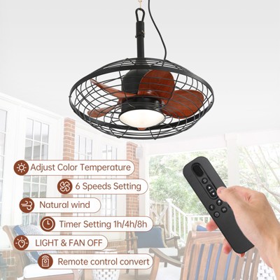 Sofucor 20'' Wet Rated Caged Ceiling Fan with Lights and Remote Dimmable LED Chandelier Hanging Fan