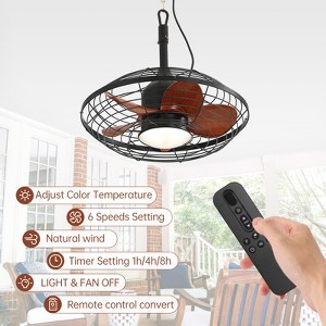 Sofucor 20'' Wet Rated Caged Ceiling Fan with Lights and Remote Dimmable LED Chandelier Hanging Fan - 1 of 4