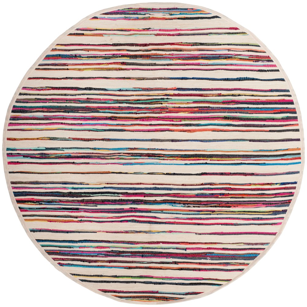 4' Round Stripe Woven Area Rug Ivory/Pink - Safavieh