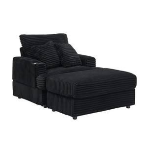 VYNXARIA 39-inch Spring upholstered armchair  Ottoman set - comfortable single sofa with cup holder and corduroy fabric for living room or bedroom - 1 of 4