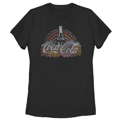 Women's Coca Cola Unity Distressed Rainbow Logo T-shirt - Black ...