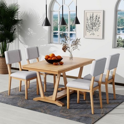 NicBex Wood Dining Table Set for 4 Kitchen Table and Chairs with 4 Upholstered Chairs with Backrest for Living Room, Dining Room Restaurant