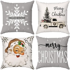 Brightown Grey Christmas Pillow Covers 18x18 Set of 4 Christmas Decorations Soft Pillowcase Santa Car Snow - 1 of 3