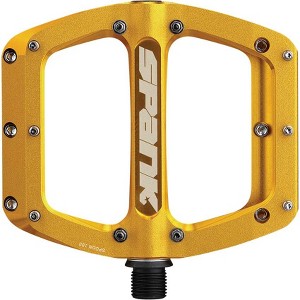 Spank Spoon 100 Platform Pedals 9/16" Concave Alloy Body Replaceable Pins Gold - 1 of 2