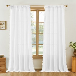 Deconovo Boho Sheer Curtain with Tassels & Embroidery 1 Panel - 1 of 4