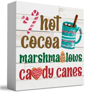 Rustic Hot Cocoa Marshmallows Candy Canes Wood Box Sign, Farmhouse Christmas Santa Artwork Decor - 1 of 3