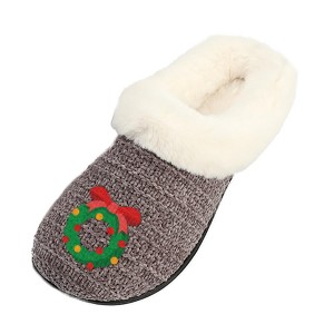 Roxoni Women’s Cozy Faux Fur Slippers with Indoor Outdoor Sole – Festive Holiday Custom Gift Footwear - 1 of 4