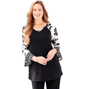 Catherines Women's Plus Size Flounce Sleeve Top - 1 of 2