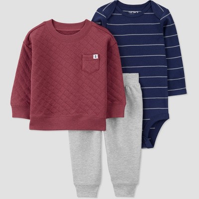 Image of Carter's Just One You®️ Baby Boys' Quilted 3pc Top & Bottom Set - Red/Blue 9M