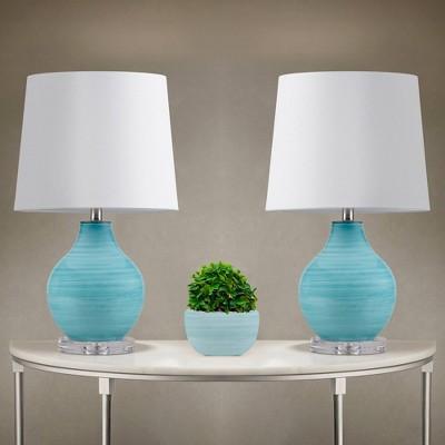 Maelle Blue Aqua Swirl Glass Table Lamp with White Shade