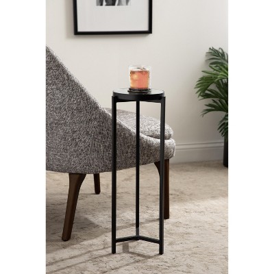 Black Metal and Glass Round Mirrored Drink Table