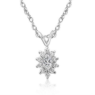 Pompeii3 1/2CT Marquise Halo Pave Diamond Solitaire Pendant 14K White Gold