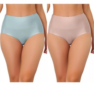 Allegra K Women's Tummy Control Unlined High-Waisted Breathable Hipster Underwear 2 Packs - 1 of 4
