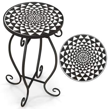 Costway Mosaic Outdoor Side Table, Round End Table with Weather Resistant Ceramic Tile Tabletop