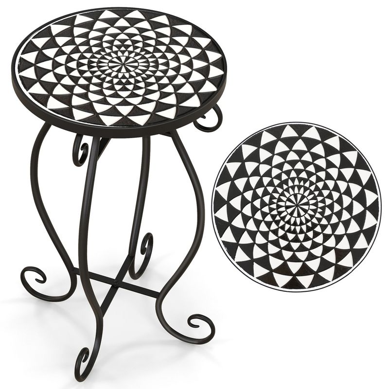 Costway Mosaic Outdoor Side Table, Round End Table with Weather Resistant Ceramic Tile Tabletop, 1 of 11