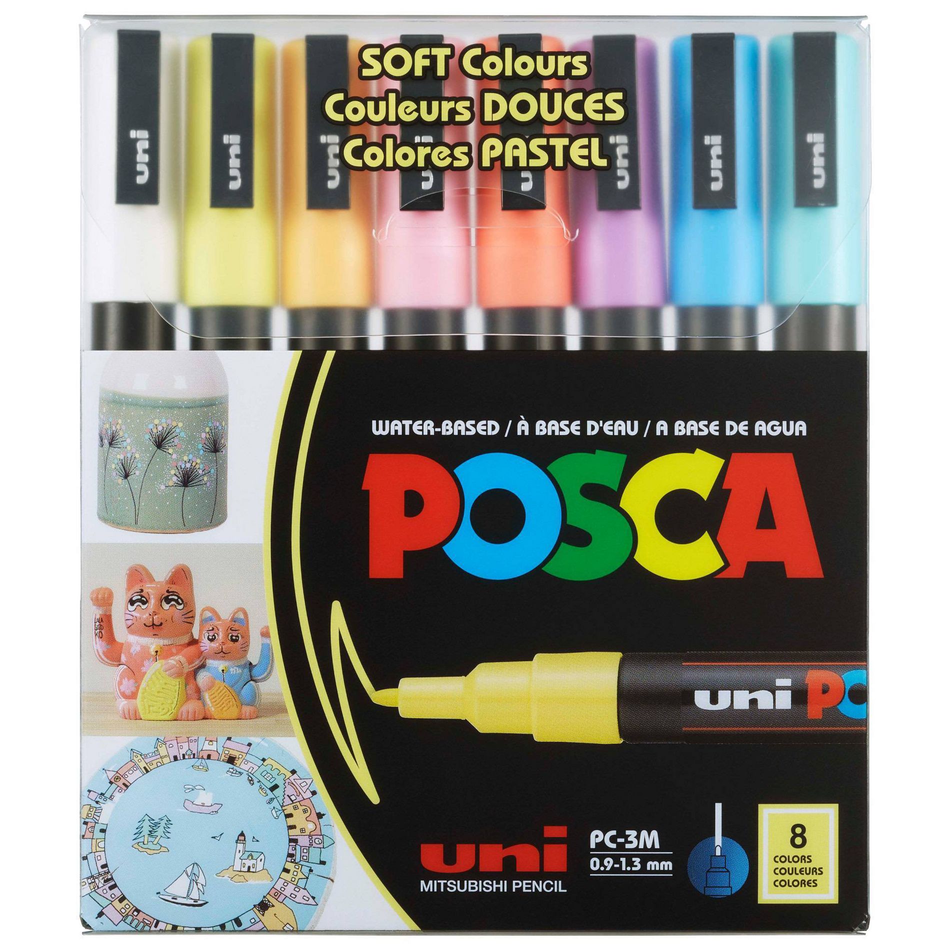 uniball POSCA 8pk PC-3M Water Based Paint Markers Fine Tip 0.9-1.3mm