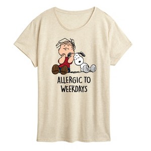 Women's - Peanuts - Allergic To Weekdays Snoopy and Linus Short Sleeve Graphic T-Shirt - 1 of 4