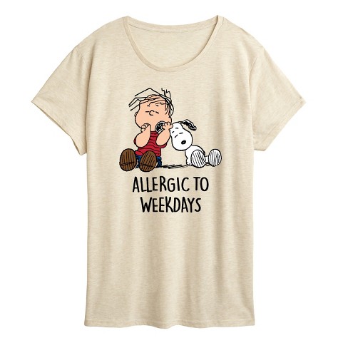 Women's - Peanuts - Allergic To Weekdays Snoopy and Linus Short Sleeve Graphic T-Shirt - image 1 of 4