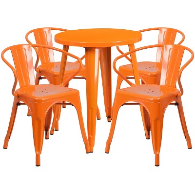 Flash Furniture Commercial Grade 24" Round Metal Indoor-Outdoor Table Set with 4 Arm Chairs