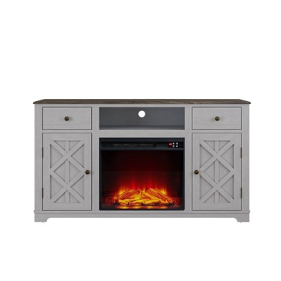 60" Farmhouse TV Stand with Electric Fireplace, Storage & Cable Management - Festivo