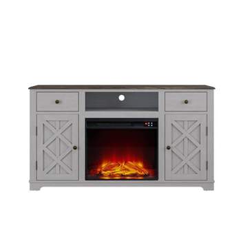 60" Farmhouse TV Stand with Electric Fireplace For TVs up to 65" Gray - Festivo
