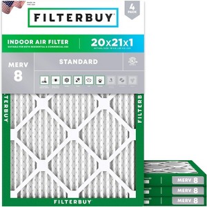 Filterbuy 20x21x1 Air Filter (4-Pack), Pleated MERV 8 Dust Defense Replacement HVAC AC Furnace Filters (Actual Size: 19.50 x 20.50 x 0.75) - 1 of 4