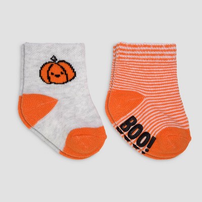 Carter's Just One You® Baby 2pk Halloween Crew Socks - Gray/Orange 6-12M