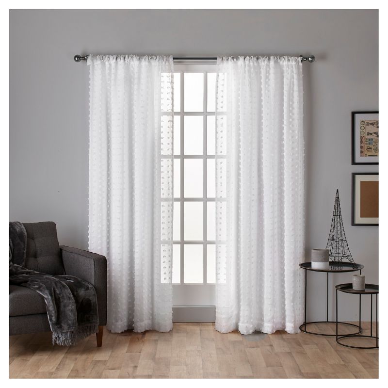 Spirit Woven Pouf Applique Sheer Rod Pocket Window Curtain Panel Pair White - Exclusive Home&#153;, 1 of 8