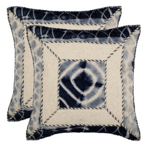 Set of 2 Dip-Dye Patch Square Throw Pillow Beige/Blue - Safavieh, Size: Oversize Square
