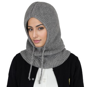 Anna-Kaci Solid Hooded Scarf Hat Winter Balaclava Knit Skull Cap Beanie Hat Neck Gaiters for Women - 1 of 4
