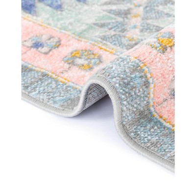 Pink and Ivory Medallion Flat Woven Rectangular 10' x 14' Rug