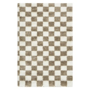 Plush Fluffy Living Room Rugs, Geometric Checkered Soft Fuzzy Bedroom Rug, Shag Floor Carpet for Nursery Kids Room - 1 of 4