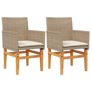 vidaXL Patio Chairs with Cushions - Beige Poly Rattan & Acacia Wood - Comfortable & Weather-Resistant Outdoor Furniture - 2 Pcs - 1 of 4