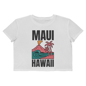 Rerun Island Women's Maui Hawaii Volcano Short Sleeve Graphic Cotton Cropped Loose T-shirt - Bright White 2X - 1 of 4