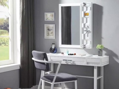 Cargo Blue Metal & Wood Vanity Desk with Storage Drawer