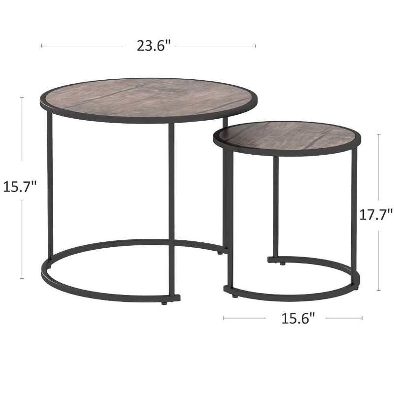 Year Color Round Industrial Nesting Coffee Tables Set of 2 for Bedroom, Office, Living Room, 4 of 9